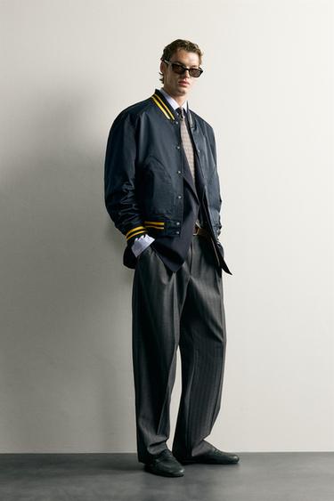 Zara 拼接寬鬆版型飛行員外套 - 海藍色