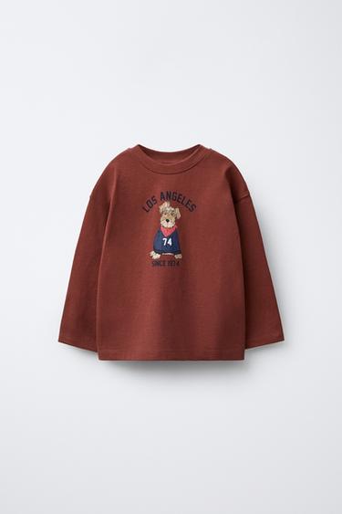 DOG AND NUMBER PRINT T-SHIRT - Burgundy by Zara