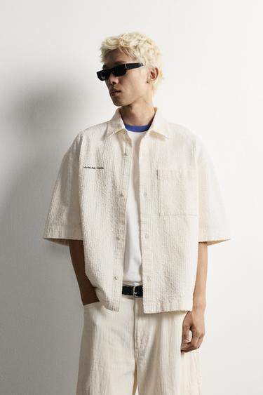 TEXTURED EMBROIDERED BOXY FIT OVERSHIRT - White by Zara