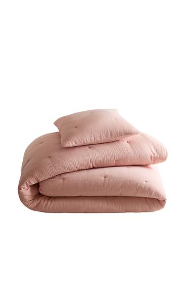 Zara KIDS' REVERSIBLE STRIPED MUSLIN QUILT - Pink