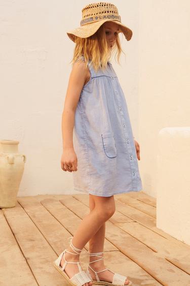 ROBE EN LIN À COL CLAUDINE LIMITED EDITION - Bleu pastel de Zara - Image 3