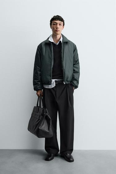 Zara 絎縫科技布夾克 - 深綠色