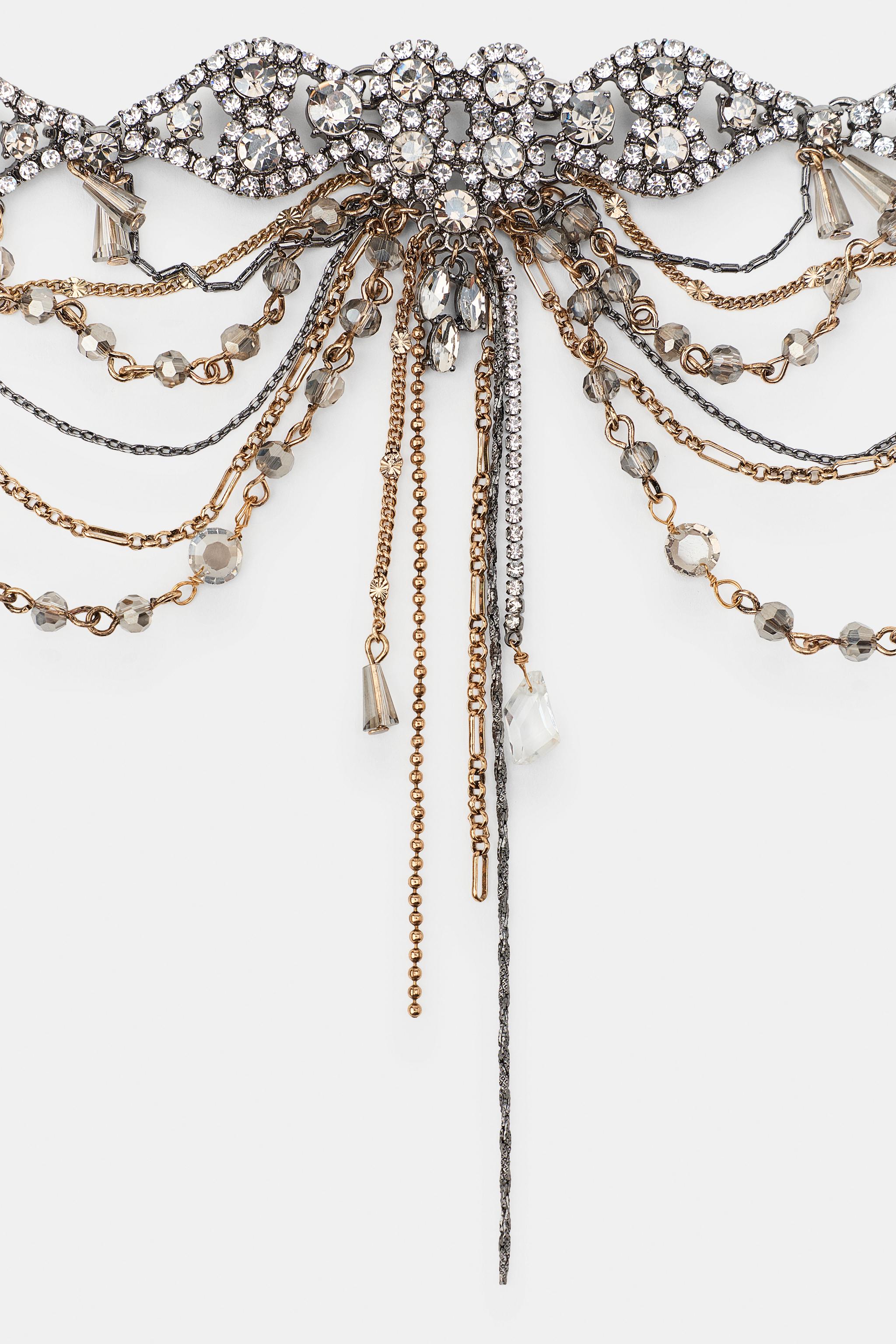 Женские аксессуары Zara COMBINED CHAIN AND RHINESTONE CHOKER — фото 4