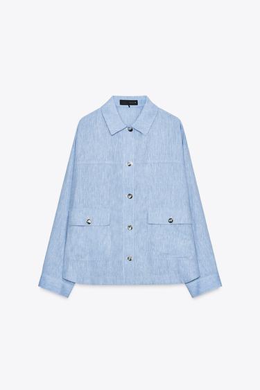 SOBRECAMISA CON LINO - Azul claro de Zara