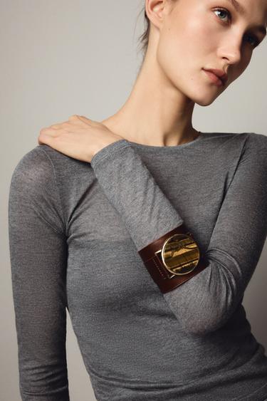 MAXI RIGID LEATHER STONE BRACELET - Burgundy by Zara