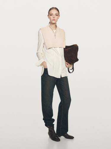 Zara Short wool blend chest with zip - Ecru