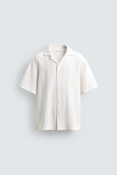 REGULAR FIT STRIPED JACQUARD SHIRT - Oyster-white by Zara