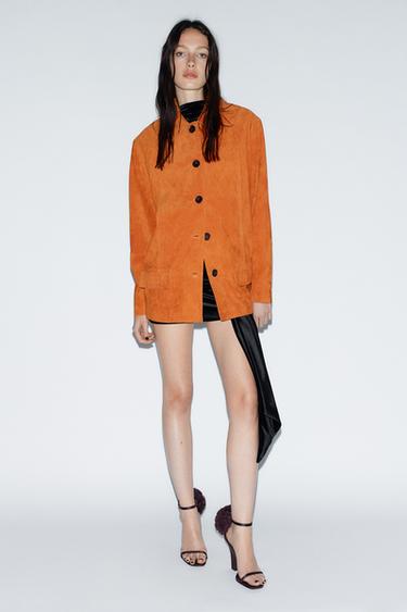 Zara 100% SUEDE LEATHER JACKET - Burnt orange