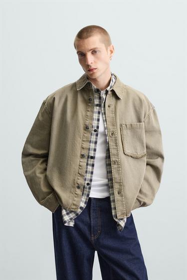 CAMISA LARGA RELAXED FIT COM REMENDO - Bege da Zara