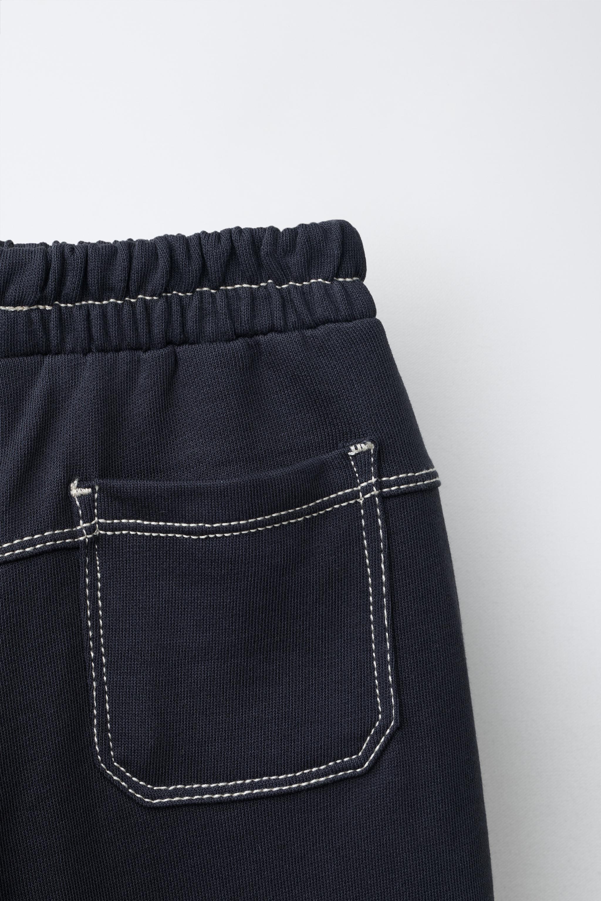 CONTRAST STITCHING FLEECE BAGGY PANTS