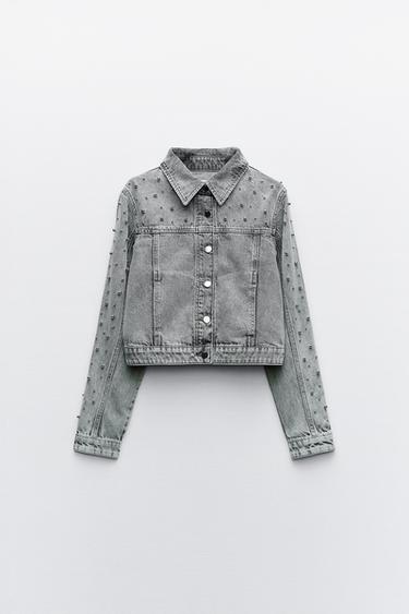 VESTE EN JEAN Z1975 PERLES - Gris de Zara