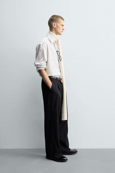 CHEMISE JACQUARD À RAYURES IRRÉGULIÈRES - Blanc / Noir de Zara - Image 3