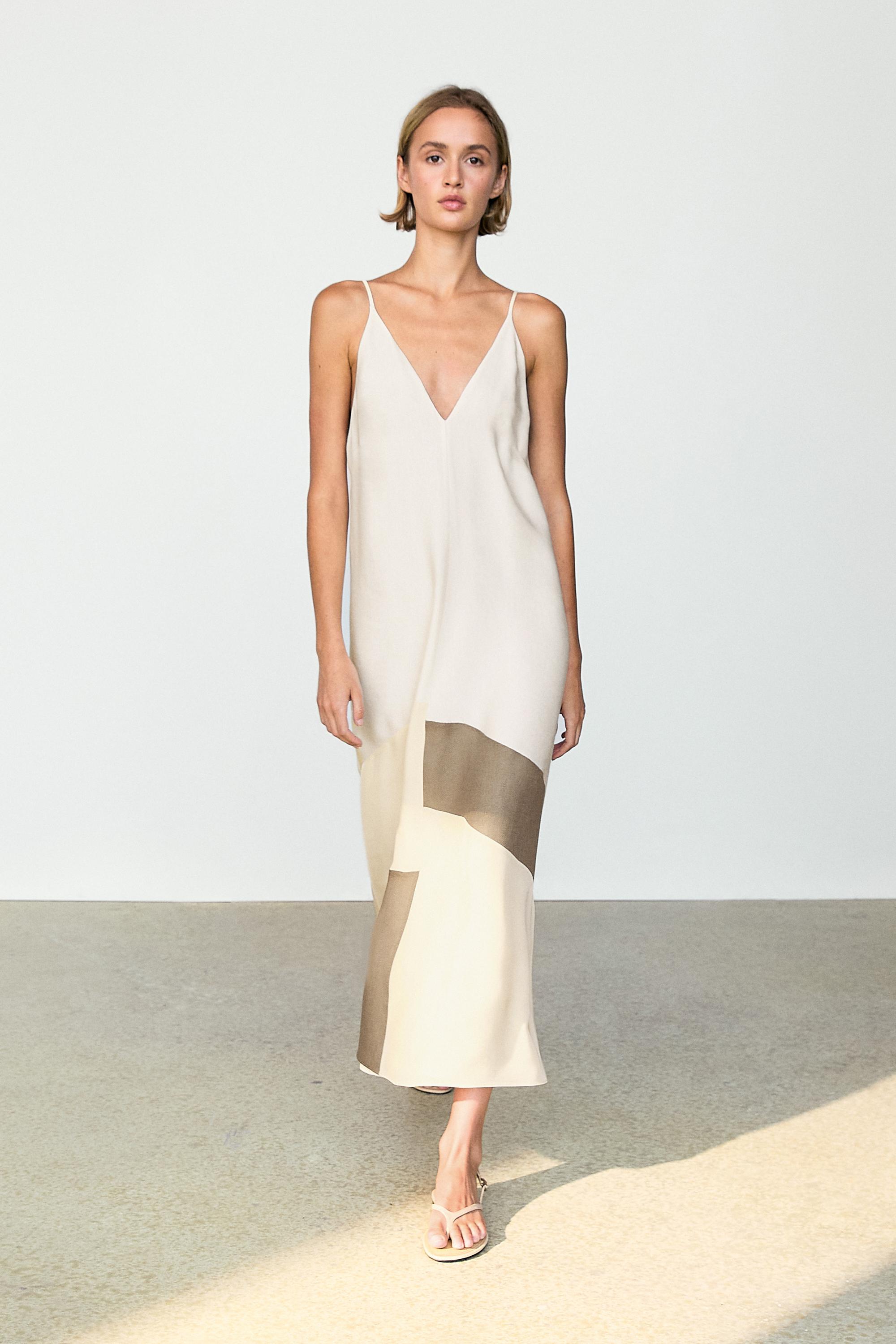Contrast flowing midi dress — White