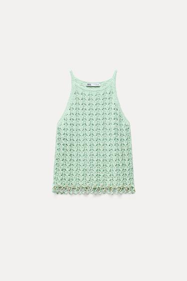 OPENWORK HALTER TOP WITH BEADS - Light green by Zara - Image 0