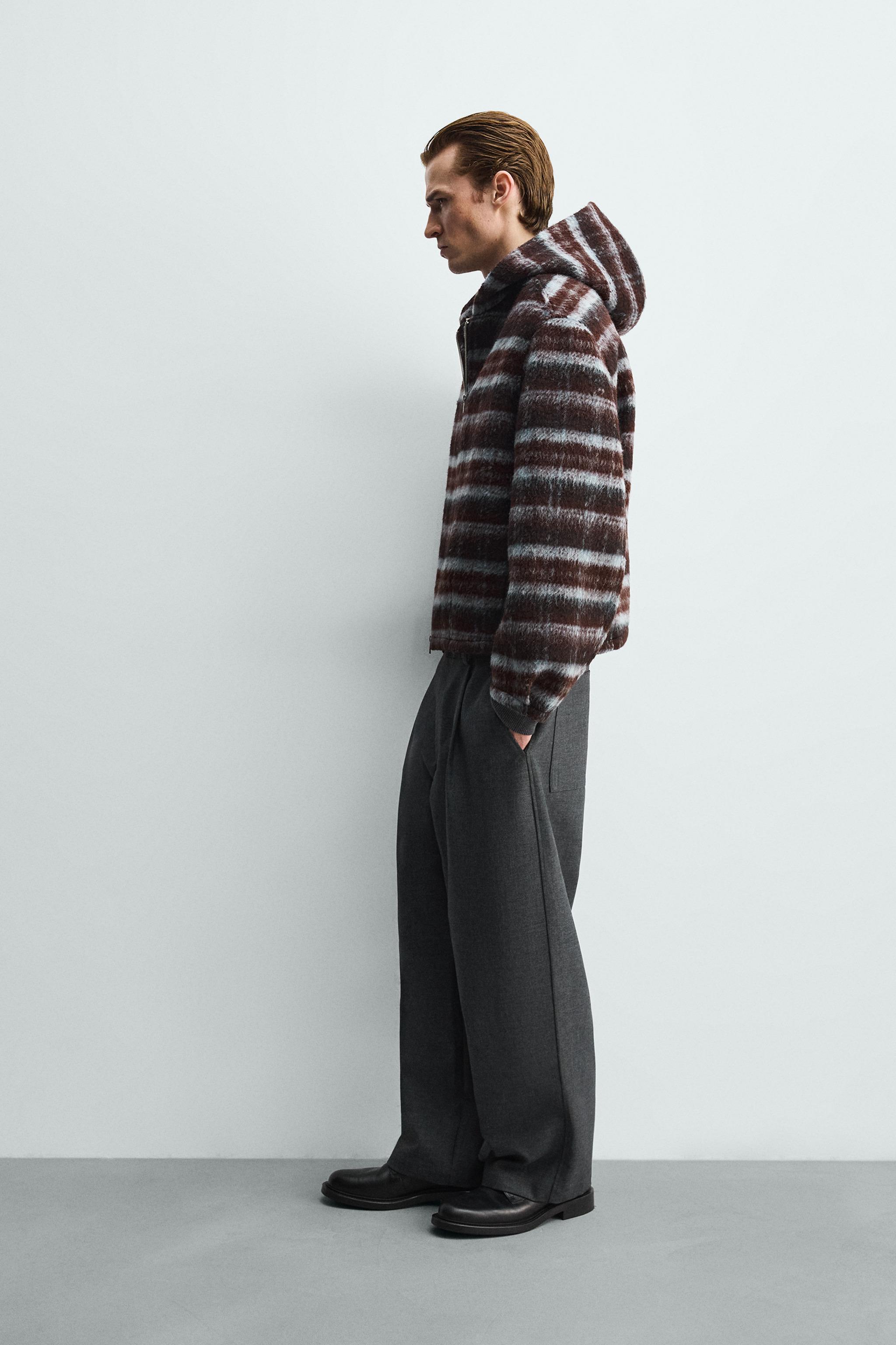 ボクシーフィットチェック柄フードジャケット - ブラウンブルー | ZARA 