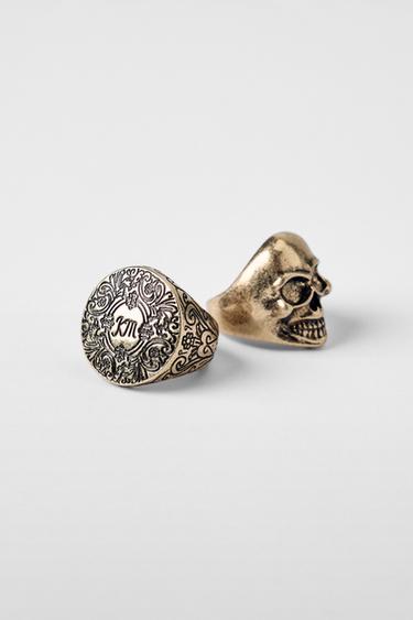 LOT DE 2 BAGUES CISELÉES  TÊTE DE MORT KATE MOSS X ZARA - Doré de Zara - Image 1