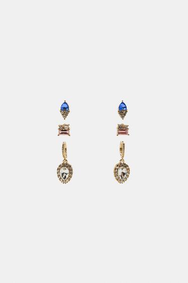 PACK OF 3 RHINESTONE EARRINGS - Golden by Zara