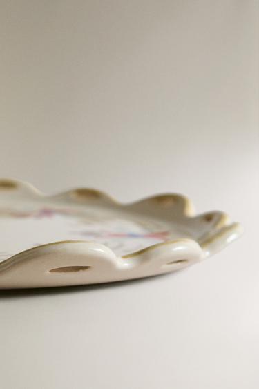 FLORAL CERAMIC DESSERT PLATE - Ecru by Zara - Image 3
