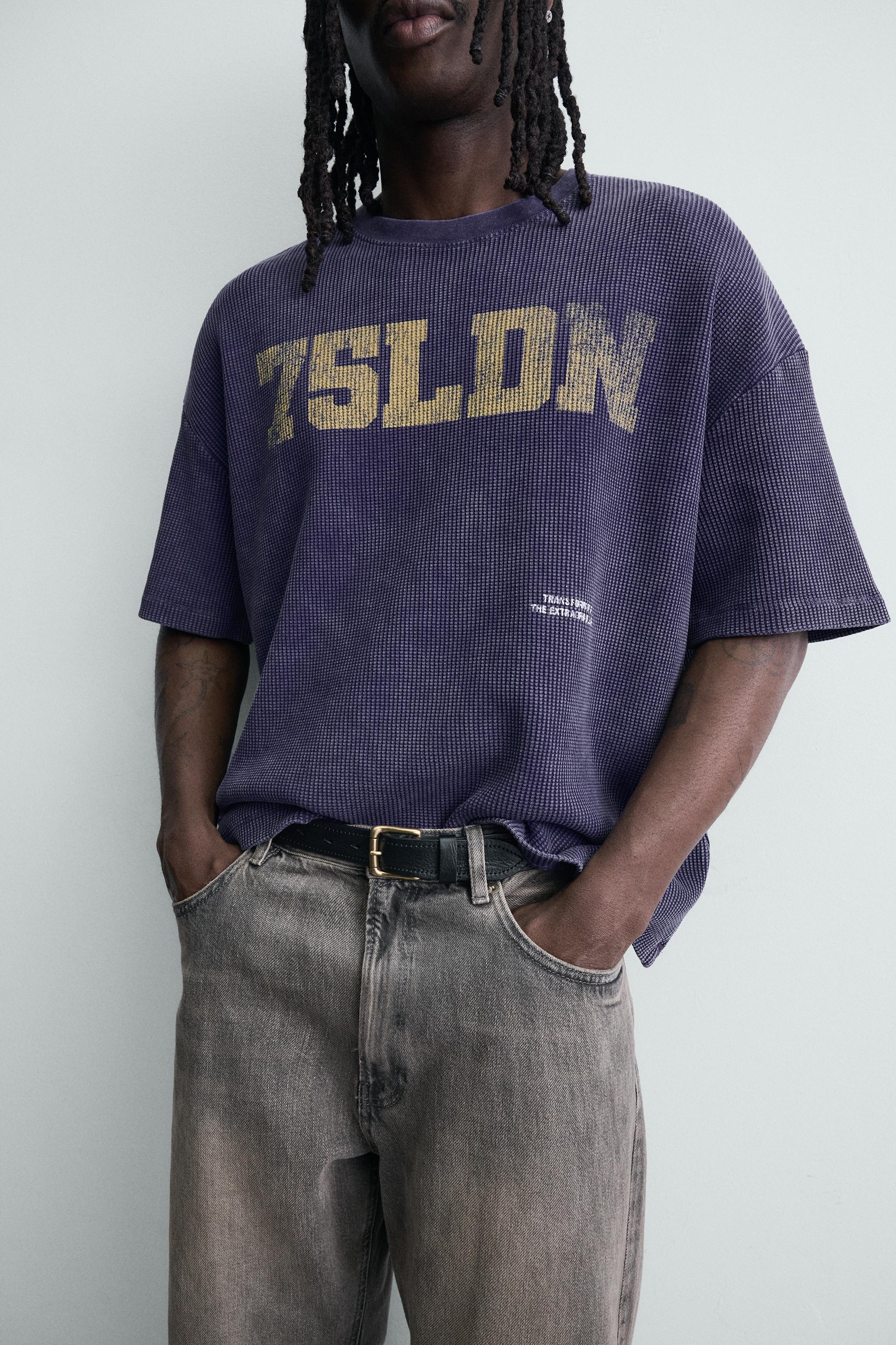 WASHED PRINTED WAFFLE WEAVE SWEATSHIRT