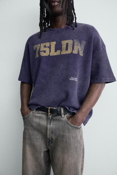 SWEAT STRUCTURÉ WAFFLE IMPRIMÉ DÉLAVÉ - Bleu encre de Zara - Image 6