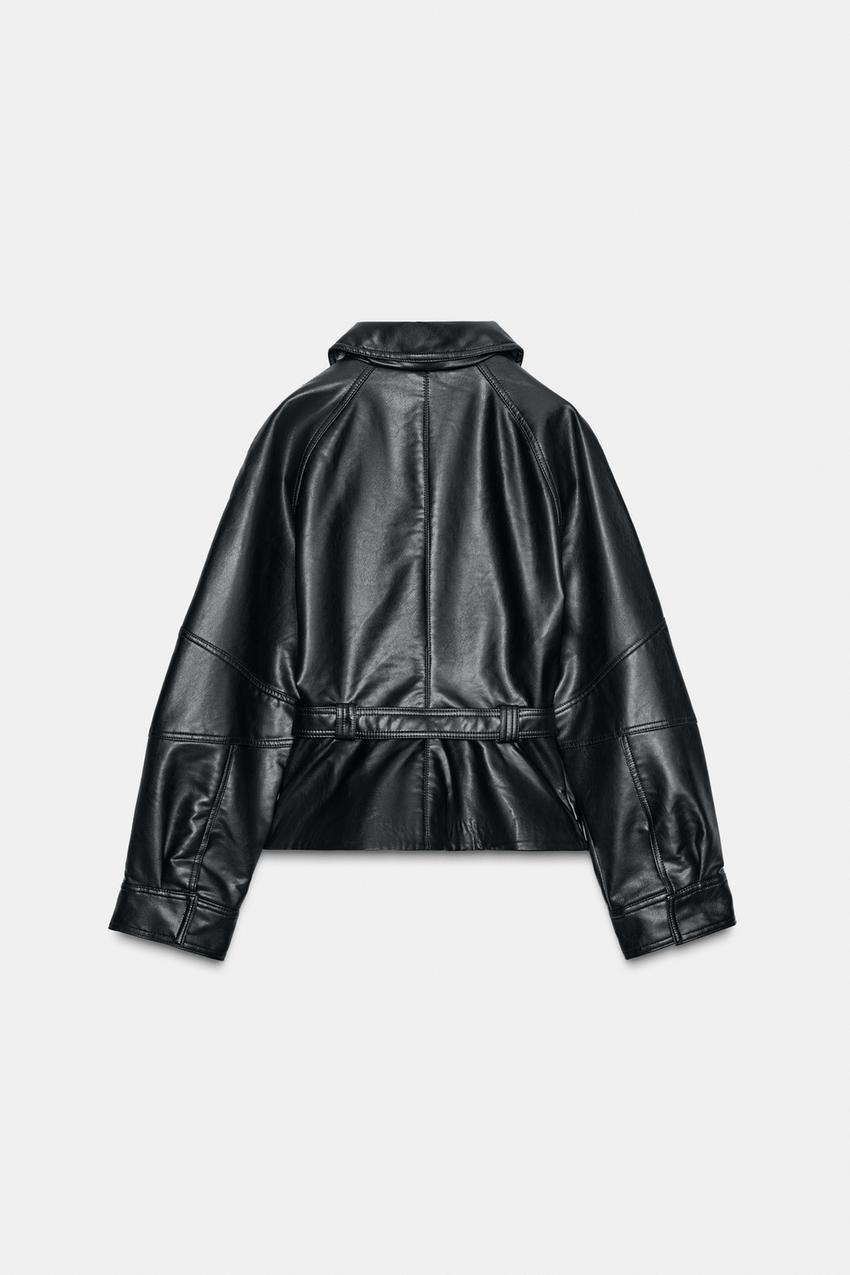 FAUX LEATHER PEPLUM JACKET