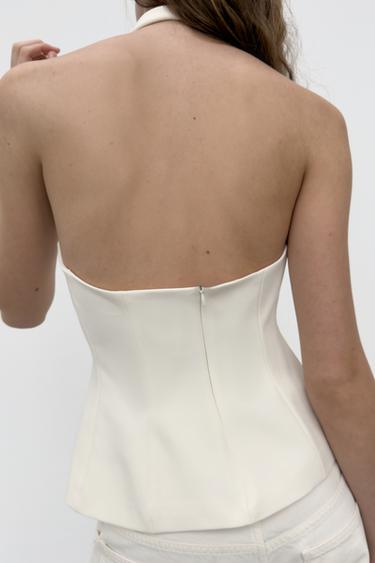 TOP HALTER AVEC BRANDENBOURGS - Blanc cassé de Zara - Image 5