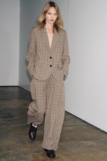 Pantalon Large Taille Haute à Carreaux Marron Imperial - Femme | Place Des Tendances