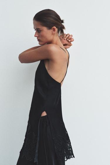 100% VISCOSE EMBROIDERED STRAPPY TOP - Black by Zara - Image 3