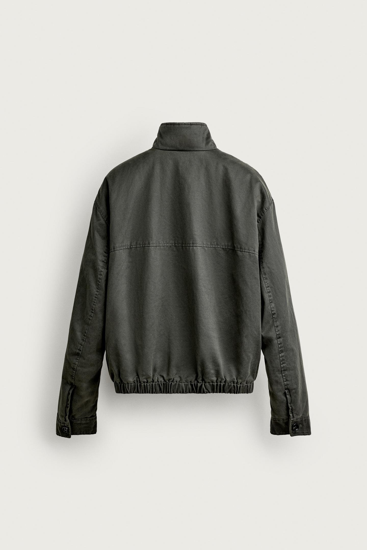 Мужская куртка Zara Waxed-Effect Regular Fit, цвет: Зелёный — фото 8