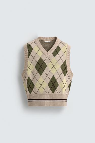 GILET EN MAILLE À LOSANGES - Beige de Zara - Image 7