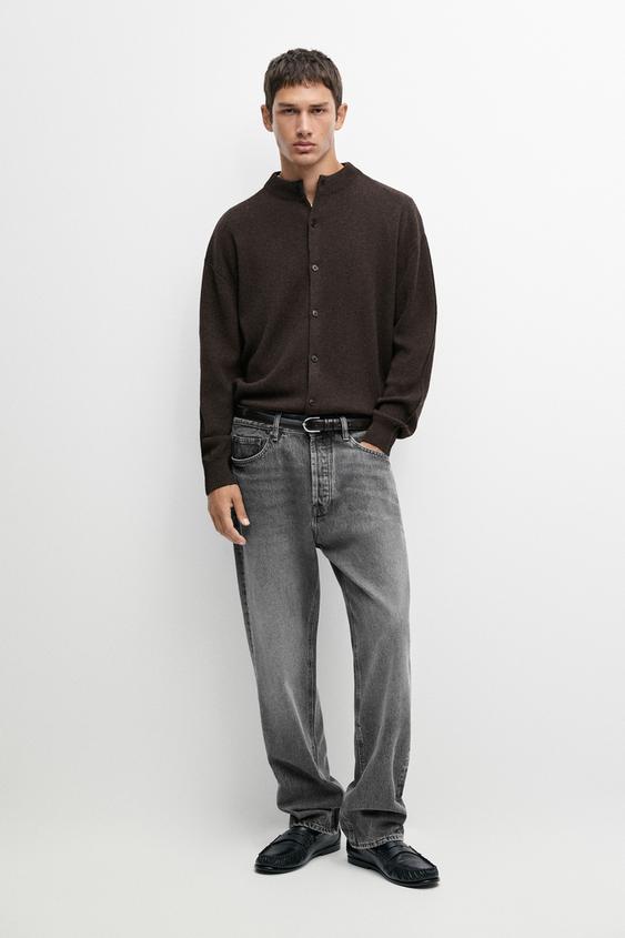 Zara Mock-neck knit cardigan with button detail - Brown - Image 0
