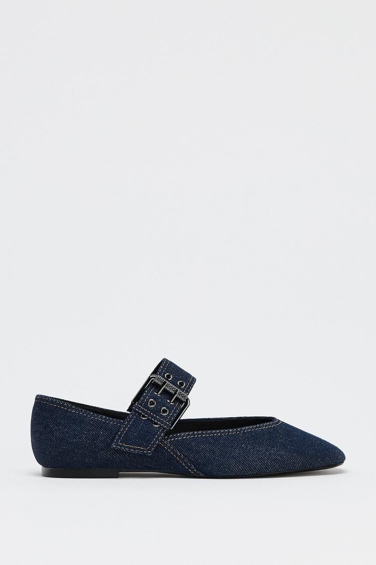 DENIM BUCKLE BALLERINAS - Blue by Zara - Image 2