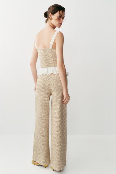 RUFFLED TEXTURED TROUSERS - Ecru / Brown by Zara - Image 3