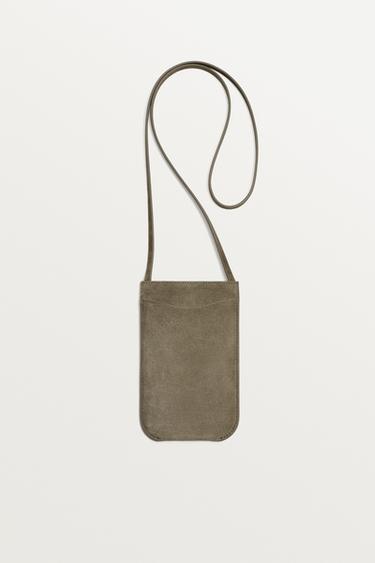 LEATHER CROSSBODY BAG - Khaki Green by Zara