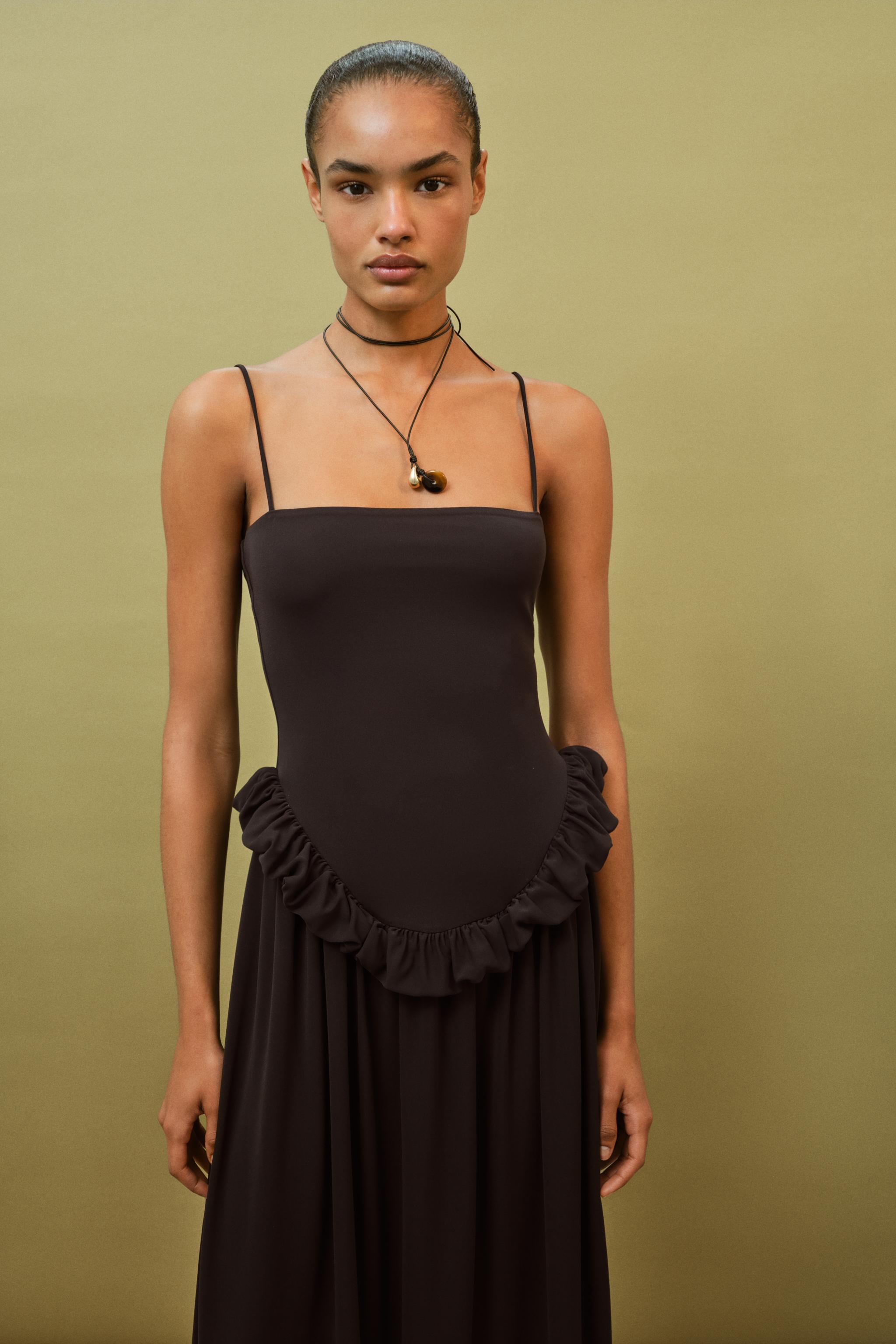 VOLUMINOUS PEPLUM DRESS - Dark brown | ZARA Australia