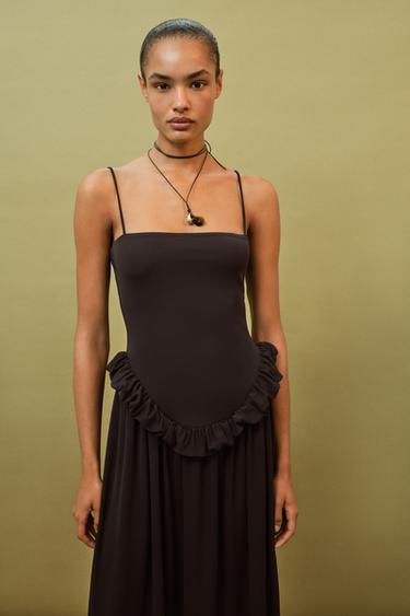 ROBE PEPLUM À VOLUME - Marron foncé de Zara - Image 6