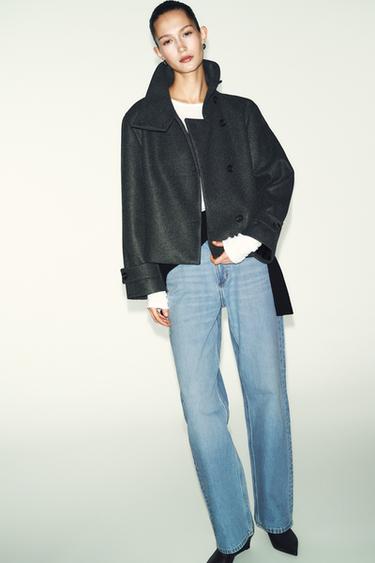 Zara SHORT HIGH NECK COAT - Gray marl