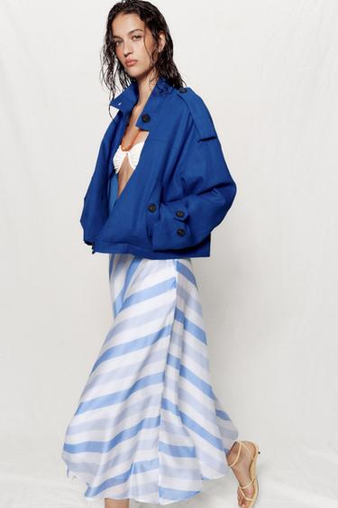 JUPE MI-LONGUE À RAYURES - Bleu / Blanc de Zara - Image 2