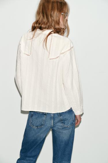 LACE AND PINTUCK SHIRT - Oyster-white by Zara - Image 4
