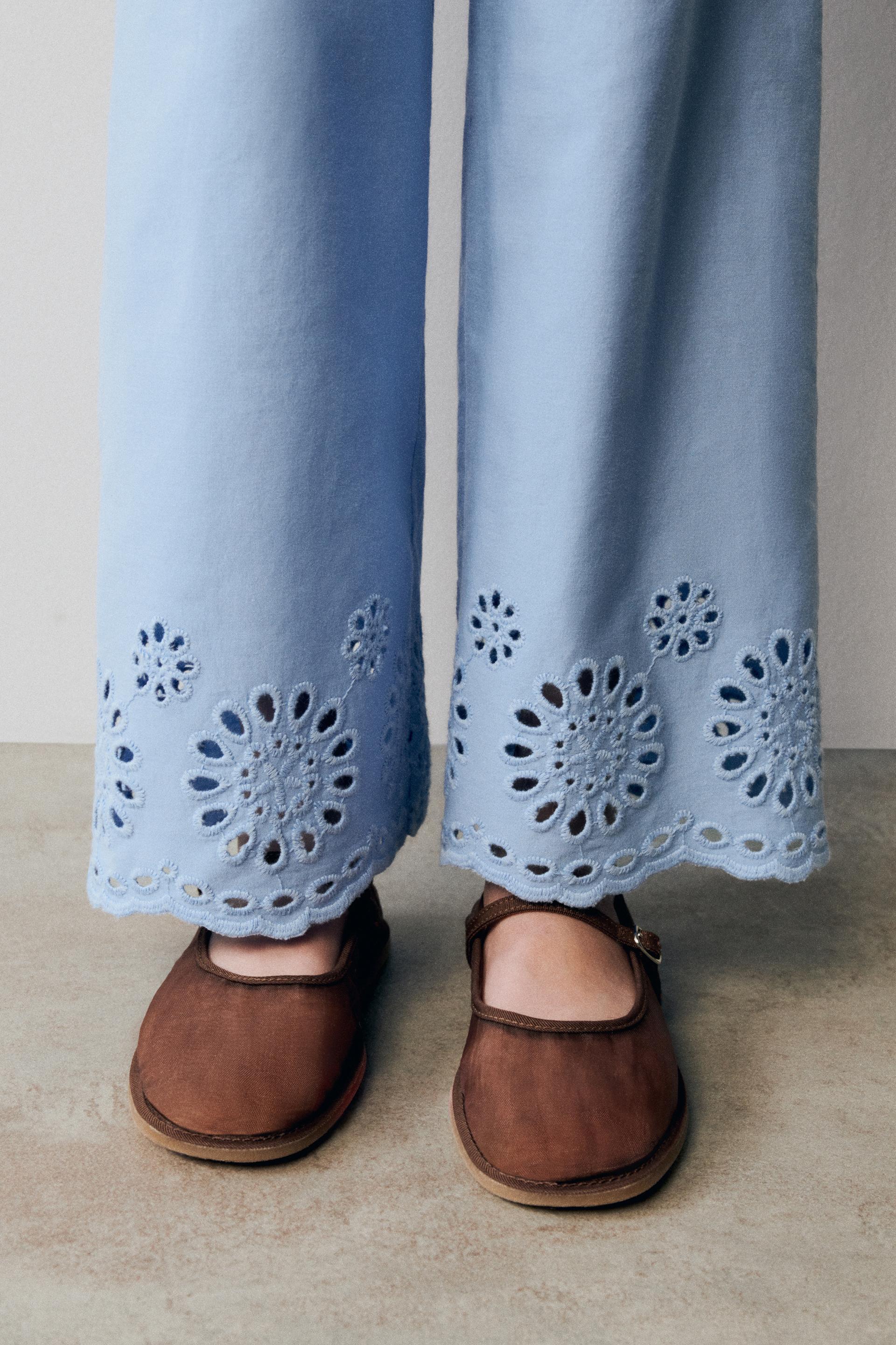 EMBROIDERED TROUSERS - Blue