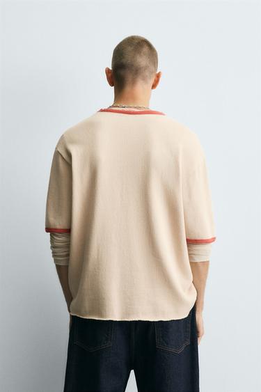 WASHED PRINT KNIT T-SHIRT - Dark beige by Zara - Image 2
