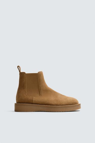 Zara LEATHER CHELSEA BOOTS - Beige