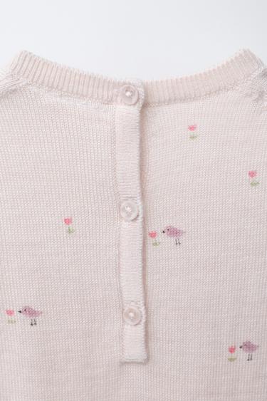 BIRD PRINT 100% WOOL JUMPSUIT - Pale pink by Zara - Image 3