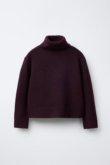 SUÉTER PUNTO LISO CUELLO CON VUELTA - Burgundy de Zara - Imagen 0