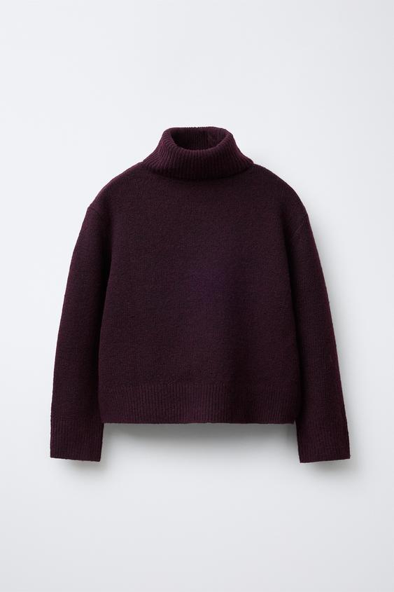 PLAIN KNIT TURTLENECK SWEATER - Burgundy by Zara - Image 0