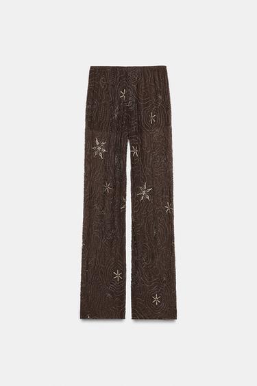 BEADED SEQUIN TROUSERS - Chocolate by Zara - Image 7