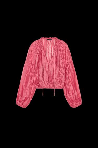 CRINKLED-EFFECT CROP TOP - Mid-pink by Zara - Image 0