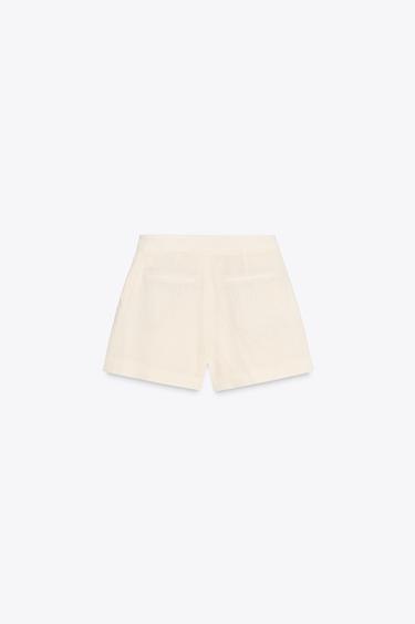 BERMUDA À PINCES AVEC LIN - Écru de Zara - Image 4