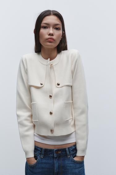 ÚPLETOVÝ KARDIGAN SE ZLATÝMI KNOFLÍKY - Přírodní od Zara