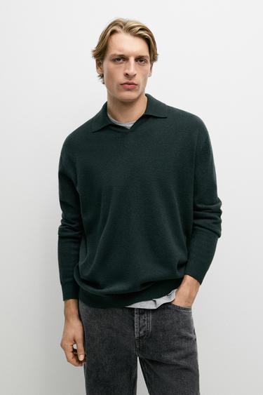100% wool knit polo sweater — Petrol blue 2